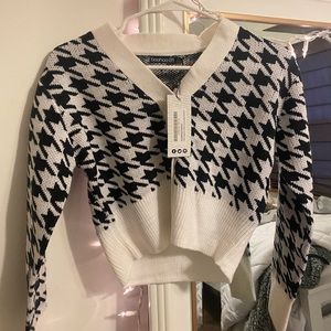 Petite Dogtooth Knitted Crop Cardigan